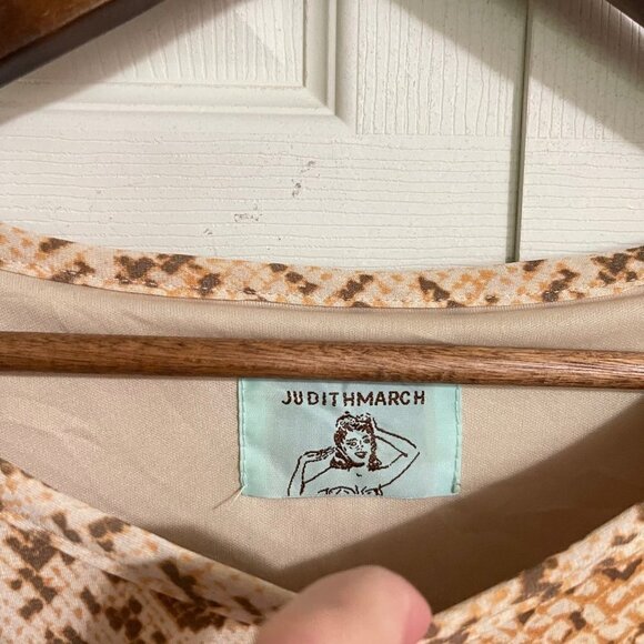 Judith March Womens Tan Giraffe Print Bell Long Sleeve Crochet Trim Dress Medium - Picture 2 of 6